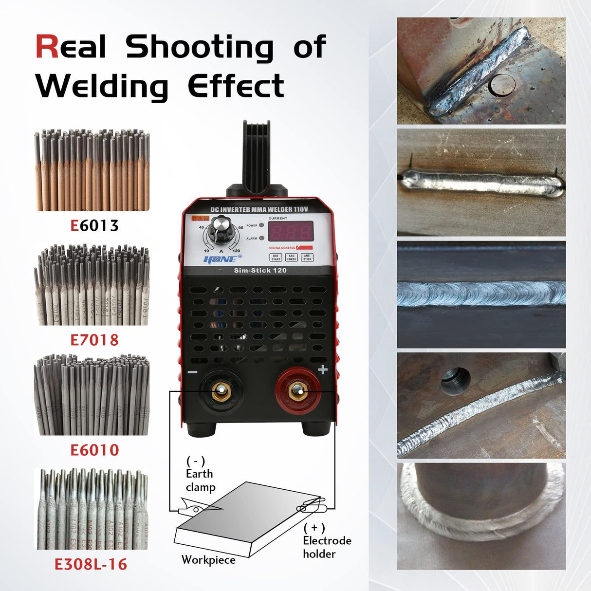 HONE Stick Welder 110V, Actual 120Amp Smart Hot Start Arc Force Anti-Stick Mini Portable Welding Machine, Digital IGBT Inverter LCD Display ARC Welder, High Efficiency for Welding Rod 1/16-1/8-Inch HONE