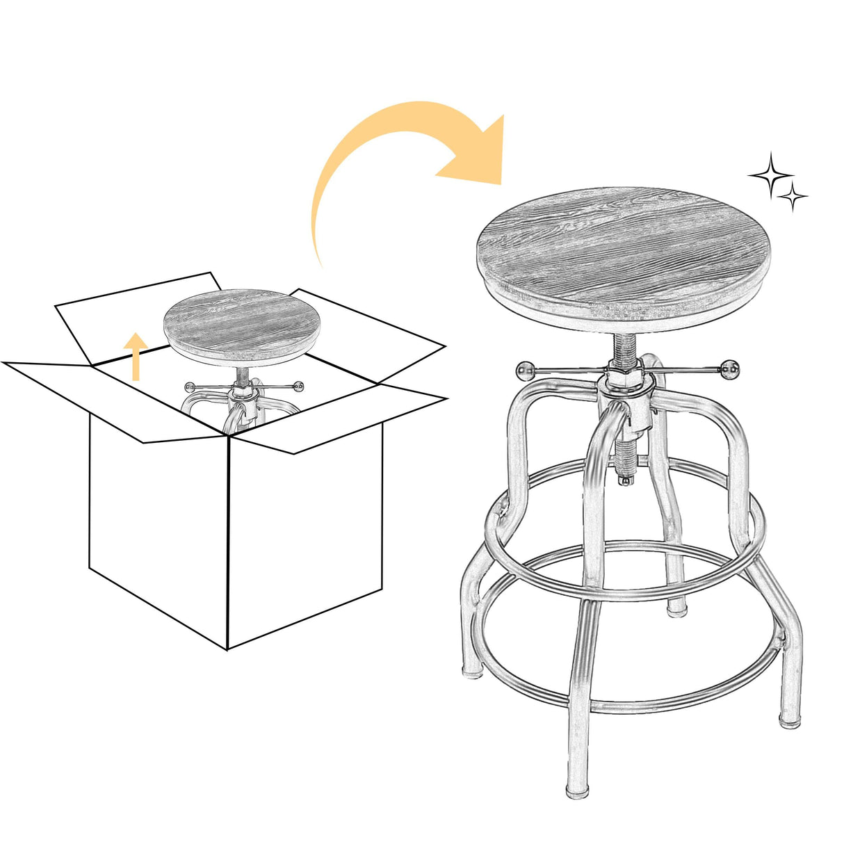 Yaheetech Industrial Bar Stool Vintage Counter Stool Rustic Counter Height Bar Stool Adjustable Metal Stool with Round Wood Seat Kitchen/Dining/Cafe Chair 20-27 Inch Tall, Brown, 1PCS Yaheetech