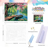 Natuyalo Paint by Numbers for Adults - DIY Adult Paint by Number Kits Painting on Canvas Willow Spring Landscape Painting by Numbers for Beginners, Lakeside Art Craft Kits for Adults (16x20 Inch) Natuyalo