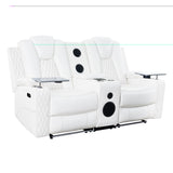 Home Theater Seating, Gaming Chairs for Adults, Wireless Charging Movie Theater Chairs, Power Recline Loveseat with 6 Cup Holders and Tray, Powerful in-Built Speaker, USB Ports, Air Leather – White Naomi Home