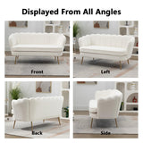 Anwick 59" Small Modern Chenille Loveseat Sofa, 2-Seater Sofa with Gold Metal Legs, Small Couch with Flower Shaped Back for Living Room Bedroom Office (Ivory) Anwick