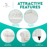 Naomi Home Emery Chesterfield Sofa with Rolled Arms, Tufted Cushions / 3 Seater Sectional Sofa Couch for Small Spaces, Living Room, Bedroom, Apartment Easy Tool-Free Assembly – Off White Naomi Home
