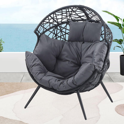 STRPRETTY BASIC Egg Chair - Outdoor Patio Egg Chair Indoor Wicker Egg Chair Basket Lounger Chair with Cushion and Stand for Living Room Patio Backyard (Dark Gray)