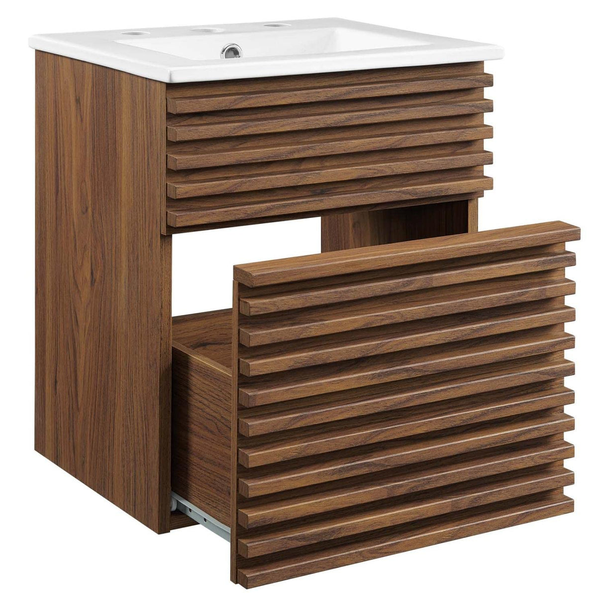 Modway Render 18" Wall-Mount Bathroom Vanity in Walnut White Modway