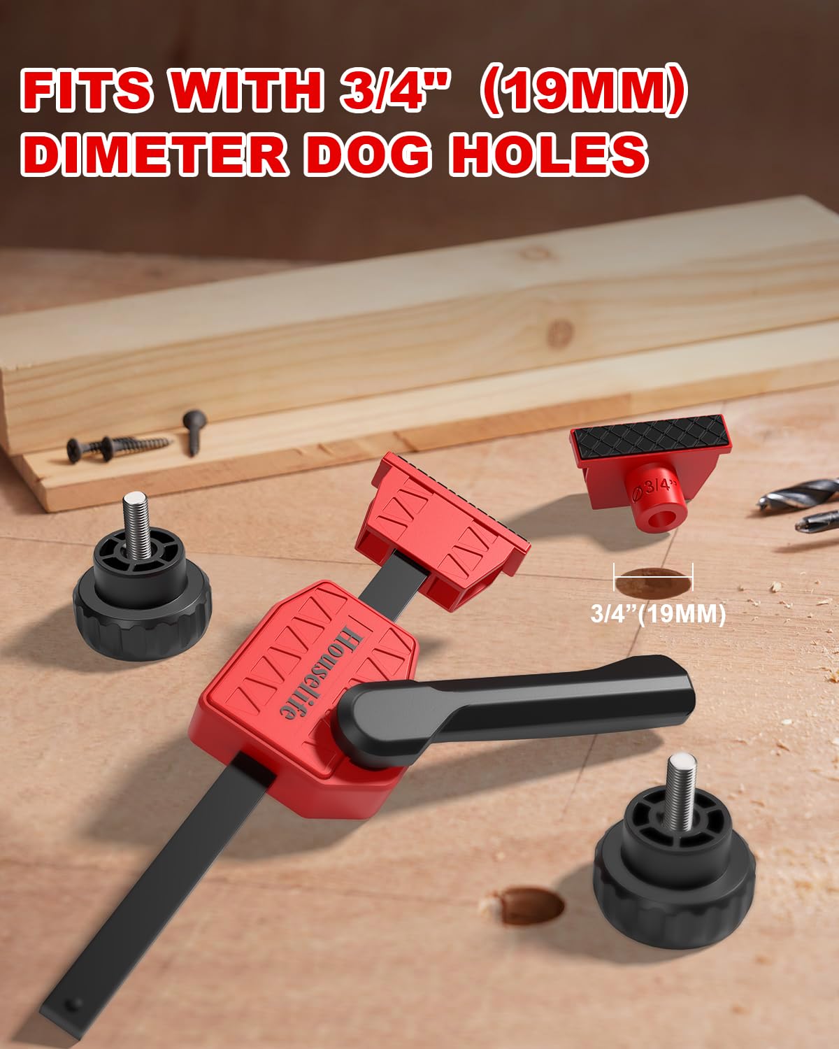 Bench Dog Clamp 3/4 inch Dog Hole Clamp Up to 155 Lbs Clamping Force, Quick Clamp and Release Wood Clamps, Bench Dogs Clamps for Woodworking (2 Pack) Houselife