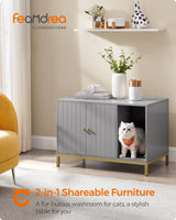 Feandrea Litter Box Enclosure, Modern Cat Litter Box Furniture Hidden, with Scratching Mat, Tall Legs, Cat House, Side End Table, 31.5 x 19.7 x 21.7 Inches, Dove Gray and Gold UPCL007H01 Feandrea