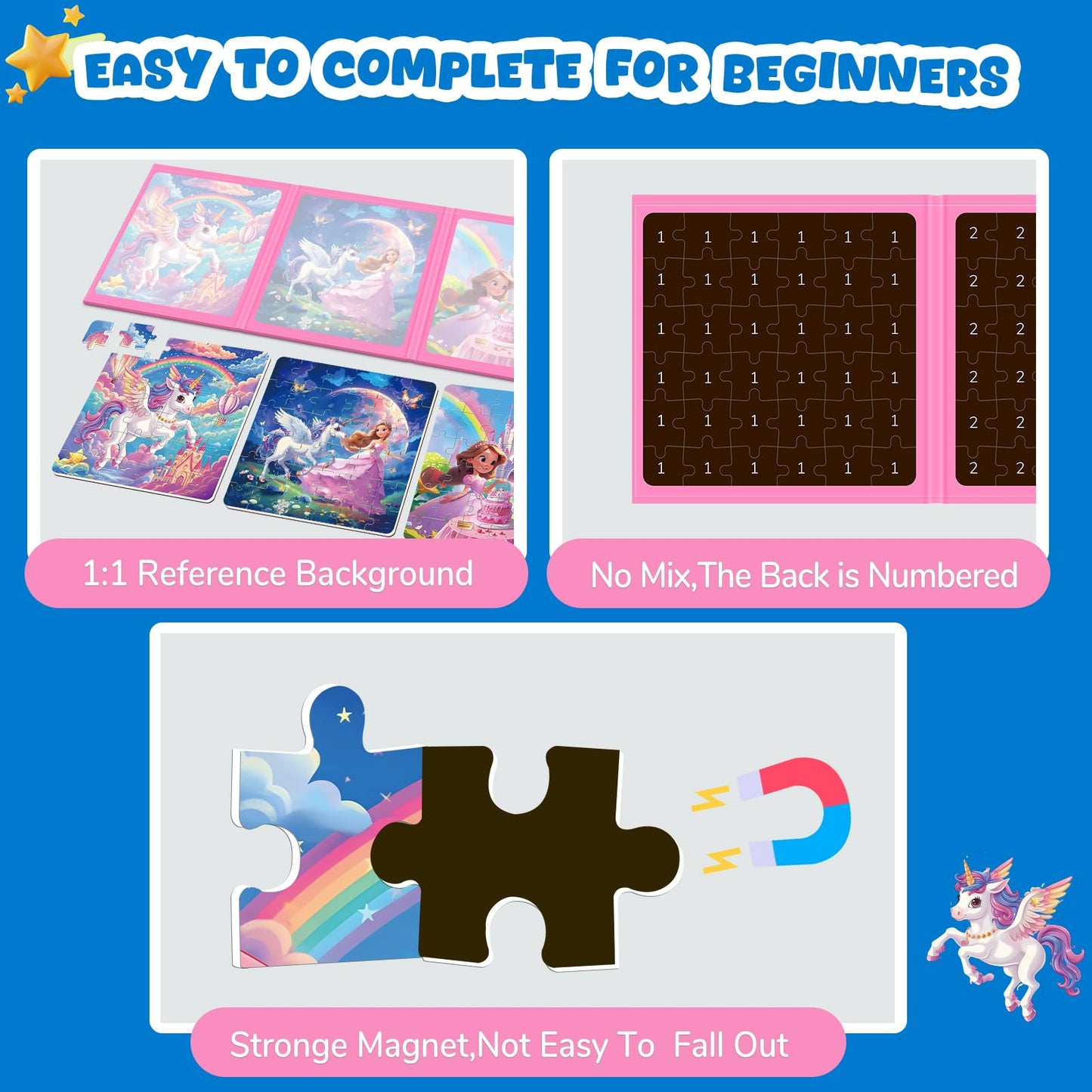 Magnetic Jigsaw Puzzles for Toddlers Kids 3-8 Girls,(3 36-Pieces) Travel Puzzles Toys for Kids Ages 4-6,Take-Along Car Airplane Road Trip Activities Game for 3 4 5 6 7 8 Year Old Birthday Gift