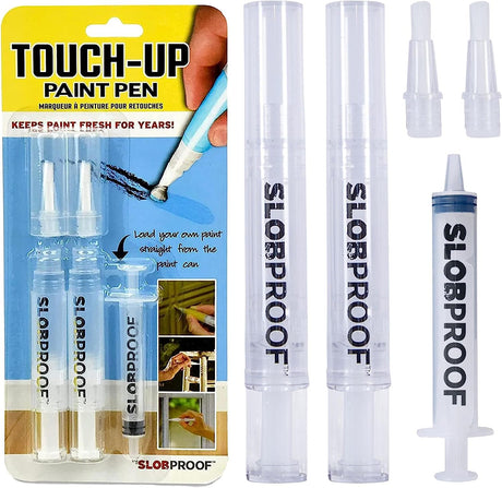 Slobproof Touch-Up Paint Pen - Refillable Paint Brush Pens - Touch-Up Paint Pens for Walls, Window, Wood - Fillable Paint Pens w/ Any Paint Types (Fill with Own Paint for a Precise Match), 2-in-1 Pack Slobproof