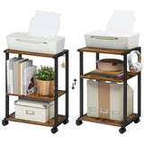 HOOBRO Mobile Printer Stand, 3-Tier Printer Cart Under Desk with Storage, Industrial Adjustable Rolling Cart, Sturdy Little Table on Wheels for Home Office BF28PS01 HOOBRO