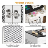 VOWNER Dog Crate Furniture, Wooden Dog Kennel End Table with USB Charging Station, Storage Drawer, Double Latched Door, Furniture-Style Crate Side Table for Small Dogs Under 25 lbs Indoor Use, White VOWNER