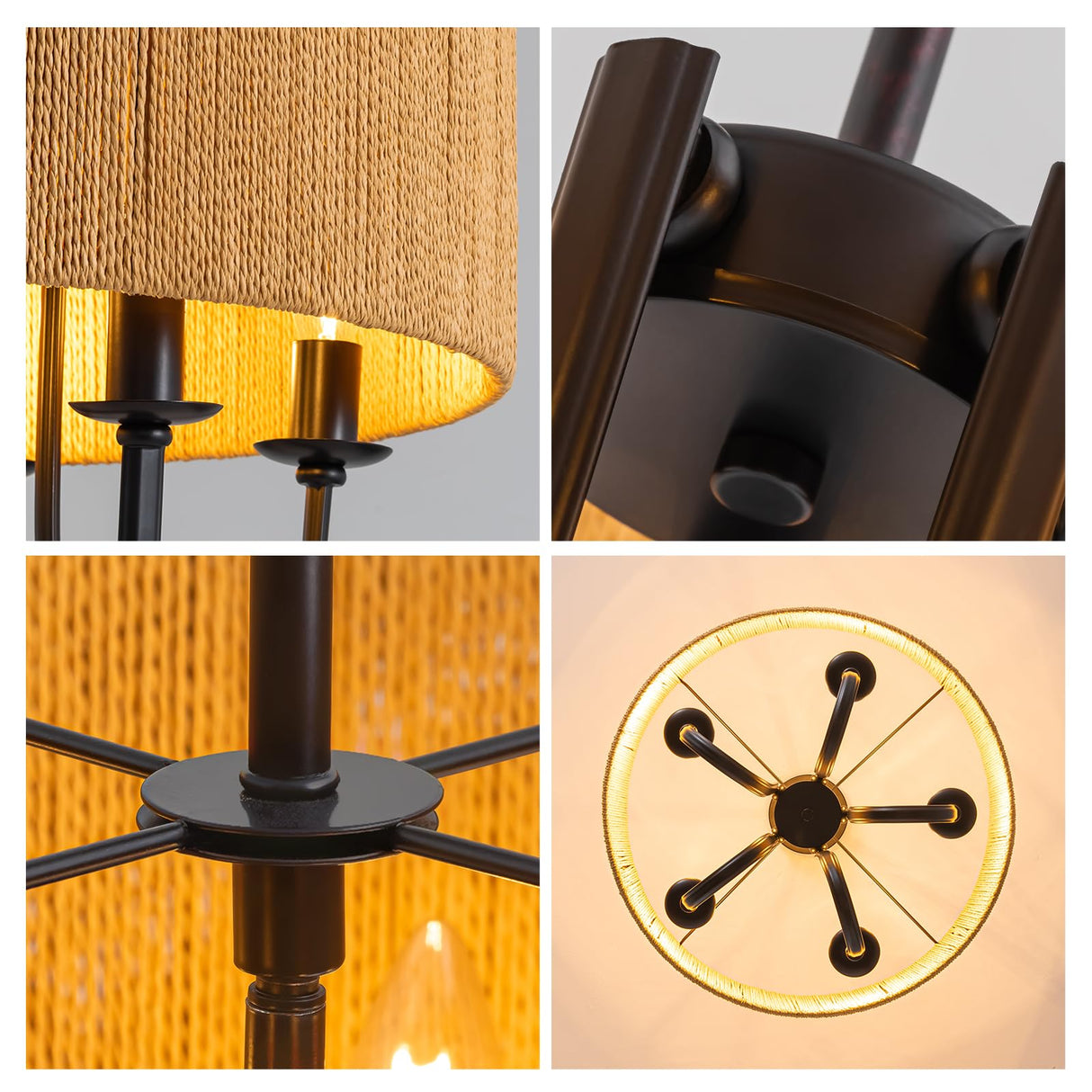 NOXARTE Rattan Chandelier 5-Light Boho Farmhouse Drum Chandelier Light Fixture, 19.2" Hand-Woven Wicker Pendant Light, Hanging Light Fixture for Dining Room Living Room Bedroom Kitchen Island NOXARTE