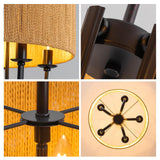 NOXARTE Rattan Chandelier 5-Light Boho Farmhouse Drum Chandelier Light Fixture, 19.2" Hand-Woven Wicker Pendant Light, Hanging Light Fixture for Dining Room Living Room Bedroom Kitchen Island NOXARTE