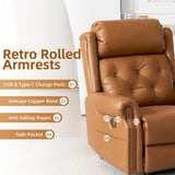 RUTOX Large Power Lift Recliner Chair for Elderly, Lay Flat Lift Chair with Adjustable Headrest, Leather Recliner Lift Chairs with Massage and Heat, Infinite Position,Extended Footrest, Camel RUTOX