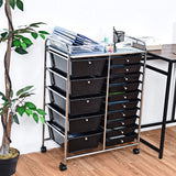15 Drawer Rolling Storage Cart, Mobile Utility Cart with Lockable Wheels, Drawers, Multipurpose Organizer Cart for Home, Office, School, Black COSTWAY