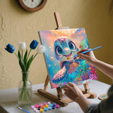 xcemhil Sea Turtle Paint by Numbers Kit for Kids with Wooden Easel Frame, Kid Paint by Number Kits, Turtle Paint by Numbers for Kids Age 5-12 for Gifts and Home Decor 8x8in xcemhil