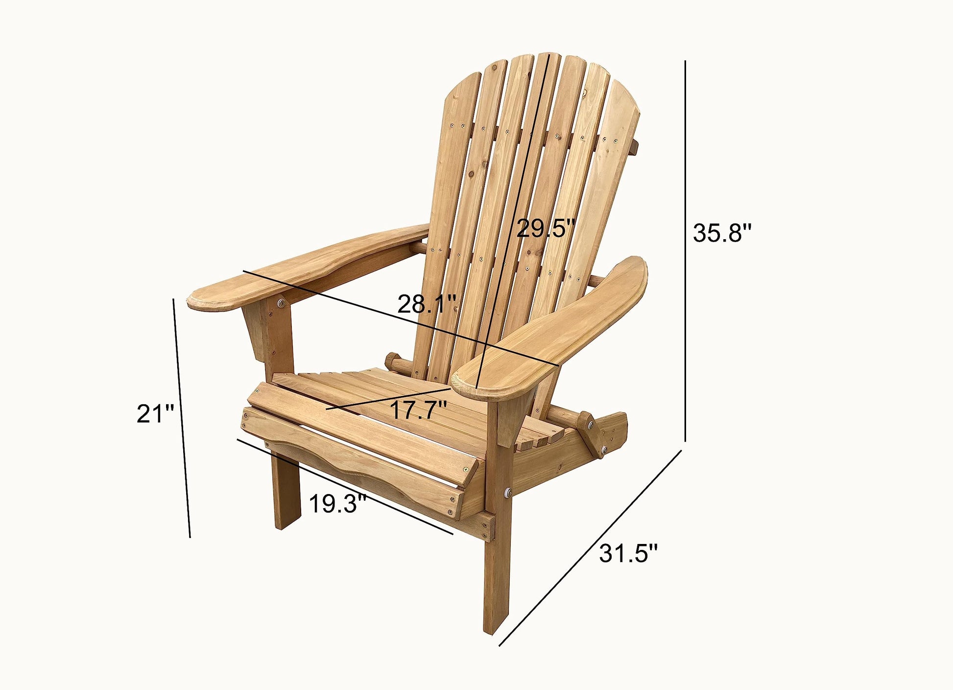 BTEXPERT Outdoor Wooden Folding Adirondack Chair Assembled Backrest, for Patio Lounge Lawn Garden Backyard Deck Fire Pit Pool Beach 350lb Weight Capacity, Set of 2, Natural - WoodArtSupply