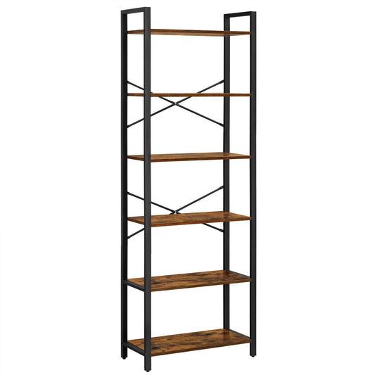 VASAGLE Industrial 6-Tier Tall Bookshelf with Steel Frame in Rustic Brown and Black - WoodArtSupply