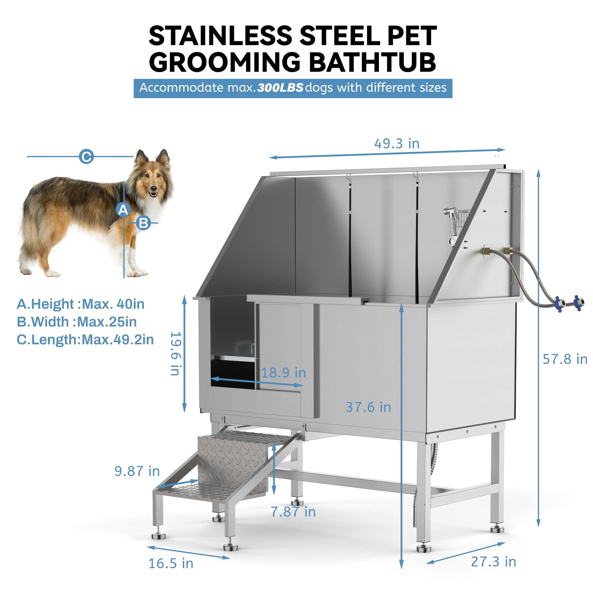 GAOMON 50" Dog Bathing Station,Professional Stainless Steel Dog Washing Station for Large Dogs, Dog Grooming Tub Bathtub with Soap Box, Removable Ramp,Faucet,Washing Sink for Home - WoodArtSupply