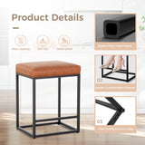 MAISON ARTS Counter Height Bar Stools Set of 3 for Kitchen Counter 24 Inch Backless Modern Barstools Industrial Upholstered Faux Leather Stools Farmhouse Island Chairs, Brown MAISON ARTS