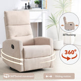 EZZUP 360° Swivel Recliner Chairs for Small Spaces, A Recliner with Side Pockets, Small Rocker Recliner for Living Room, Bedroom, Cream Recliner Chair for Adults EZZUP