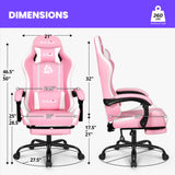 N-GEN GAMING Video Gaming Chair with Footrest High Back Ergonomic Comfortable Office Computer Desk with Lumbar Support Height Adjustable with PU Leather Recliner for Adults Women Men (Pink) N-GEN GAMING