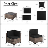 KIGOTY 7 Pieces Modular Outdoor Sectional Sofa, Wicker Patio Conversation Set, All-Weather PE Rattan Sectional Sofa with Cushions and Glass Coffee Table (Black Cushions, Brown Rattan) KIGOTY