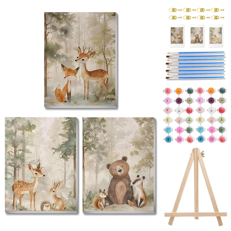 xcemhil 3 Pack Paint by Numbers Kit for Adults, Framed Paint by Number Animals, Fox and Bear Number Painting Kit for Beginners for Gift and Home Wall Decor 8x12 Inch xcemhil