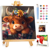 Paint by Numbers for Adult with Frame, Cow Paint by Numbers Kit for Adults Beginners, DIY Cow Acrylic Painting on Canvas for Home Wall Art Decor 9.8x9.8 Inch (with Frame Easel) Mandun