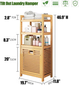 Bamboo Tilt-Out Laundry Hamper with Shelf & Removable Liner, 4 Tiers Freestanding Laundry Shelf Bathroom Storage Shelf Cabinet with Storage Basket for Bedroom Bathroom BuufuS