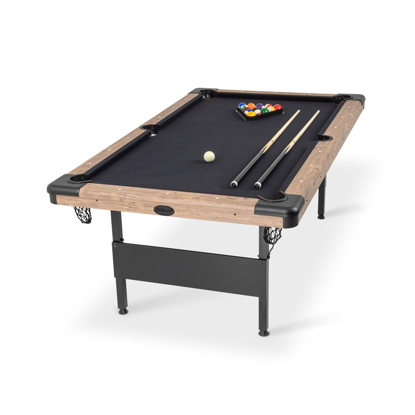 GoSports 7 ft Portable Pool Table - No Assembly Required Folding Billiard Table in Oak - WoodArtSupply