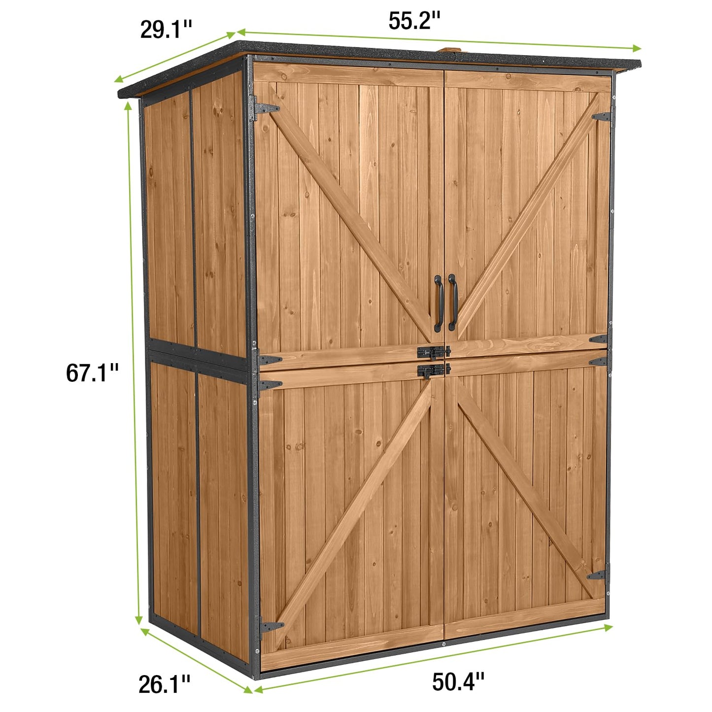 Storage Shed Outdoor Cabinet with Metal Frame Large wooden Tool House Garden Shed with Floor,Door & Lock for Backyard Use - WoodArtSupply