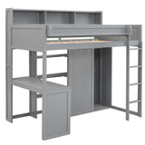 Merax Grey Twin Loft Bed with Under-Bed Desk, Wardrobe, and Storage Cabinets Merax