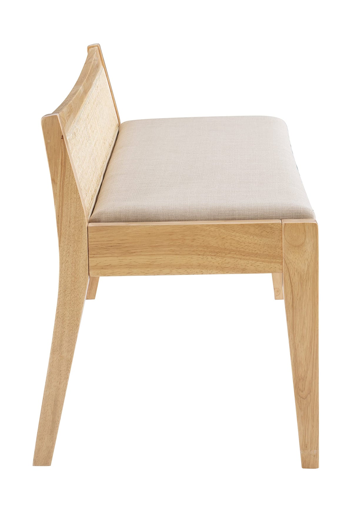Powell Kasi Natural Low Back Cane Bench with Beige Upholstered Seat Powell