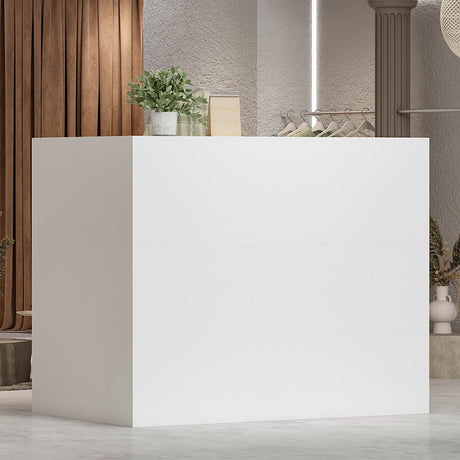 Hitow Modern Reception Desk Counter Table, L-Shap Reception Room Front Desk with Lockable Drawer & Open Shelves, Retail Counter for Salon Checkout Office, White (55.9" W x 32.3" D x 48.4" H) Hitow