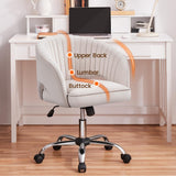Yaheetech Cute Desk Chair Velvet Vanity Chair with Wheels Home Office Upholstered Modern Swivel Armchair with Tufted Barrel Back for Study, Vanity, Bedroom Cream Yaheetech
