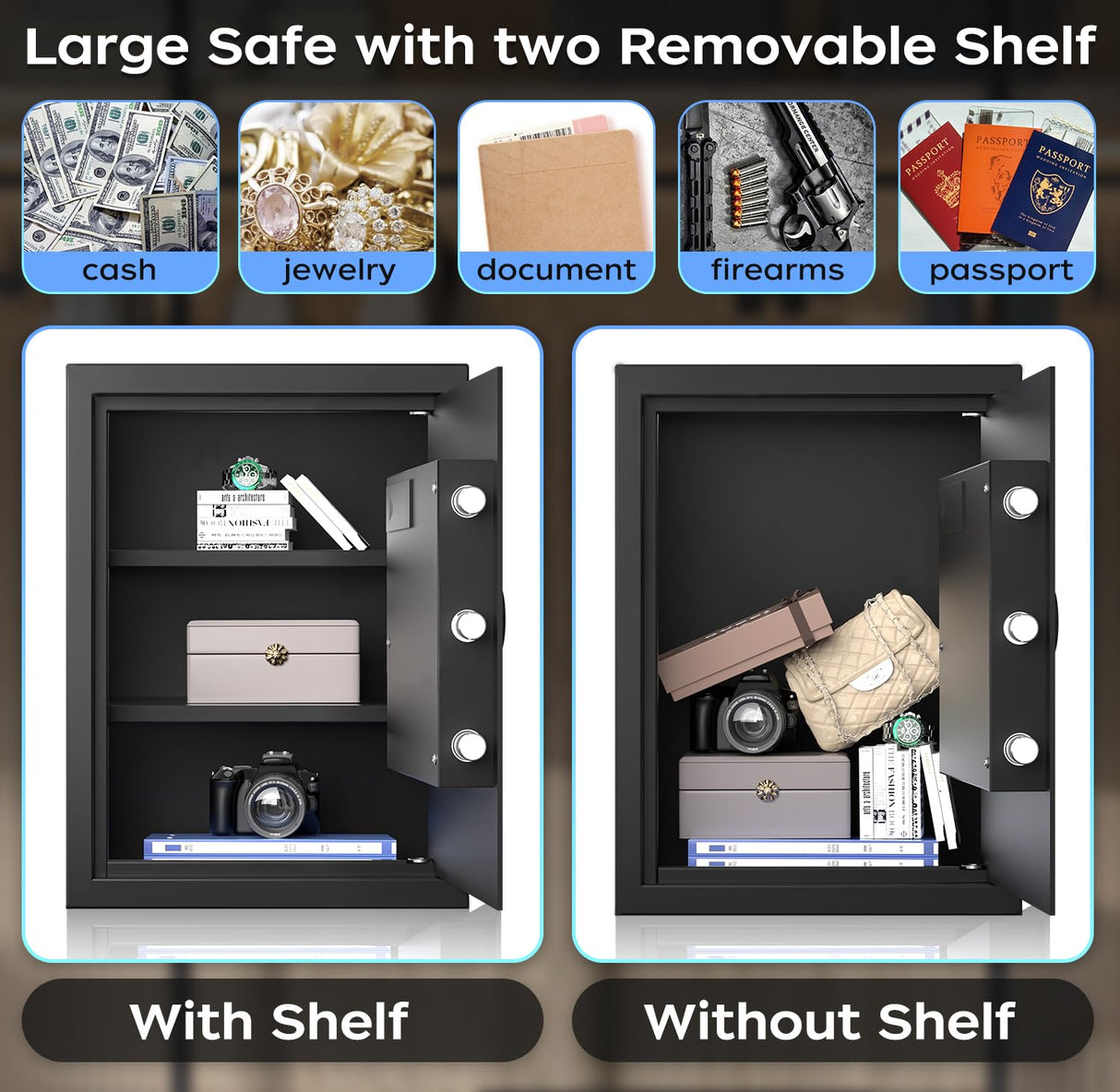 AEGIS Biometric Gun Safe with Silent Mode, 3.7 Cubic Feet Large Quick Access Security Safe with Fingerprint Scanner Money Safe Lock Box for Home Office Hotel AEGIS