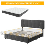GarveeHome Full Size Bed Frame with Adjustable Headboard and 4 Storage Drawers, Velvet Upholstered Tufted Full Platform Bed Frames with Wooden Slats Support, Full Bedframe No Box Spring Needed, Grey GarveeHome