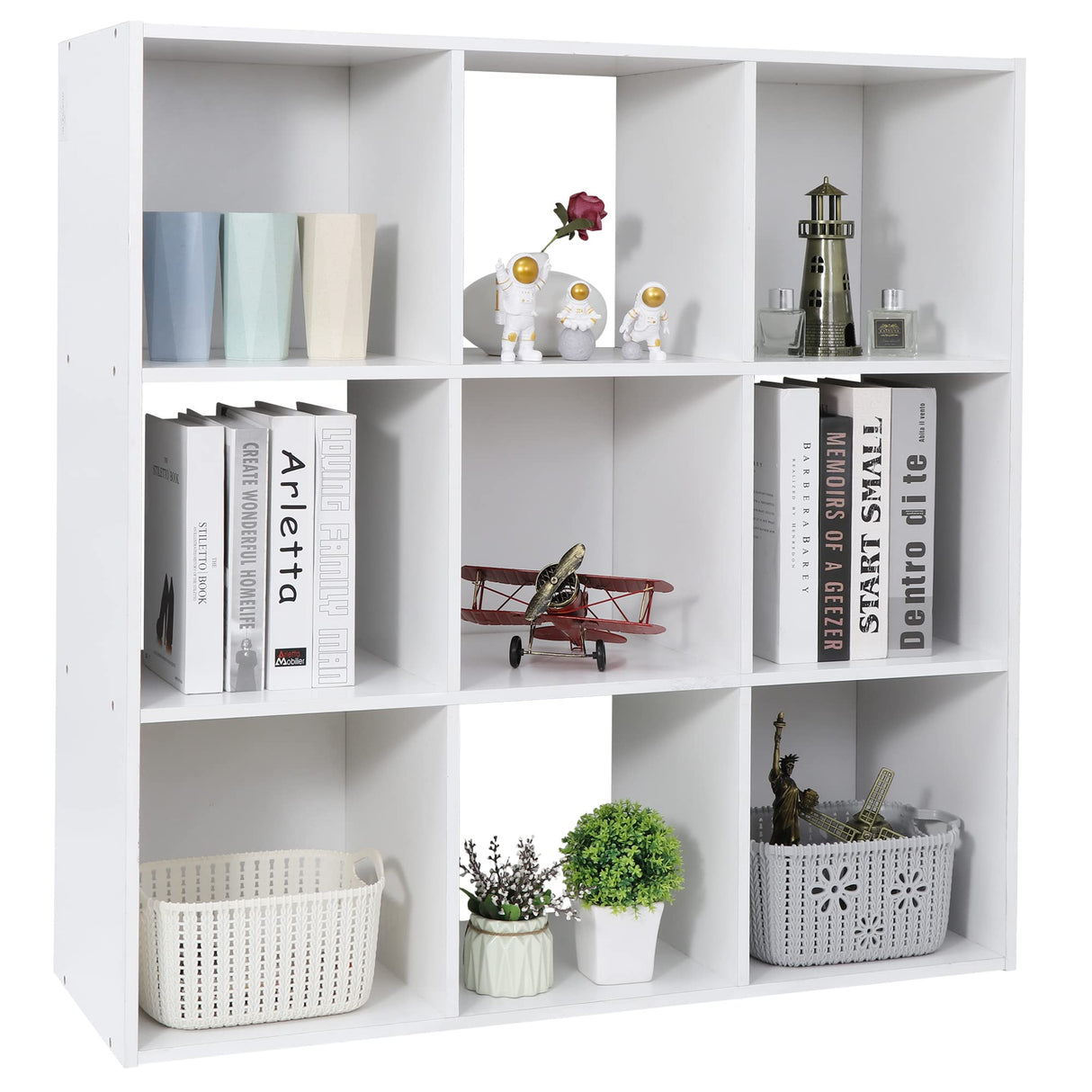 ZenStyle 9 Cube Storage Shelf Organizer, Wooden Bookshelf System Display Cube Shelves Compartments, Customizable W/ 5 Removable Back Panels (White) ZenStyle