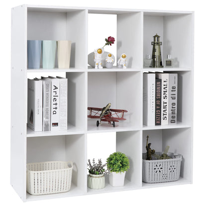 ZenStyle 9 Cube Storage Shelf Organizer, Wooden Bookshelf System Display Cube Shelves Compartments, Customizable W/ 5 Removable Back Panels (White)