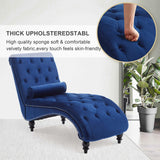 binzida Velvet Chaise Lounge Indoor,Button-Tufted Upholstered Chaise Lounge Chair with Pillow for Bedroom Living Room Office Modern Backrest Leisure Recliner Sleep Sofa (Blue) binzida