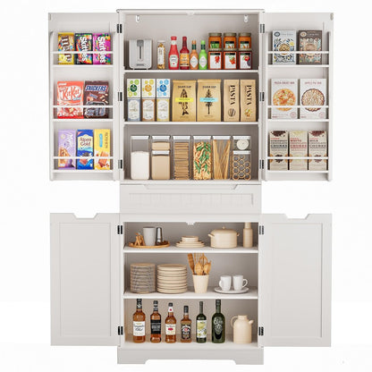 Gizoon 71" Kitchen Pantry Cabinet with Doors and Shelves Large Freestanding Pantry Storage Cabinet with Drawer Tall Food Pantry Storage Cabinet for Kitchen Bathroom Craft Room, White - WoodArtSupply