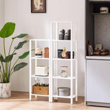 YUFAM 4 Tier Tall Wooden Bookshelf with Storage - Small White Bookcase for Small Spaces, Small Shelf for Living Room, Office, Bedroom, Kitchen - Industrial Modern Book Shelf YUFAM