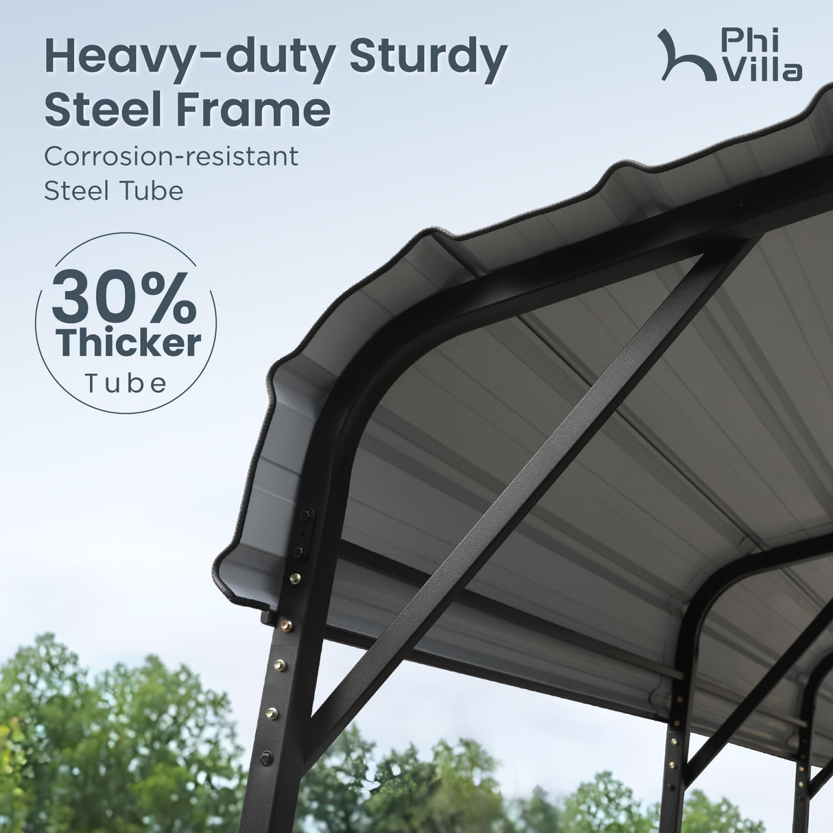 PHI VILLA 20 x 20 ft Carport 2 car Metal Carports with Galvanized Steel Roof with Sidewalls Enclosure Kit, Sturdy Heavy Duty Metal Carport for Cars, Boats, and Tractors PHI VILLA