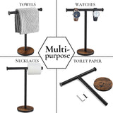 BCOZLUX Towel Holder Stand, Countertop Hand Towel Stand for Bathroom and Kitchen, Free Standing Counter Towel Rack with Weighted Wood Base, Rustic Black and Brown BCOZLUX