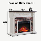 43" Electric Fireplace with Mantel, Electric Fireplace Heater, TV Stand w/Freestanding Electric Fireplace, Stacked Stone Surround, Remote Control, Adjustable Flame Level for Living Room (White) Aitjunz