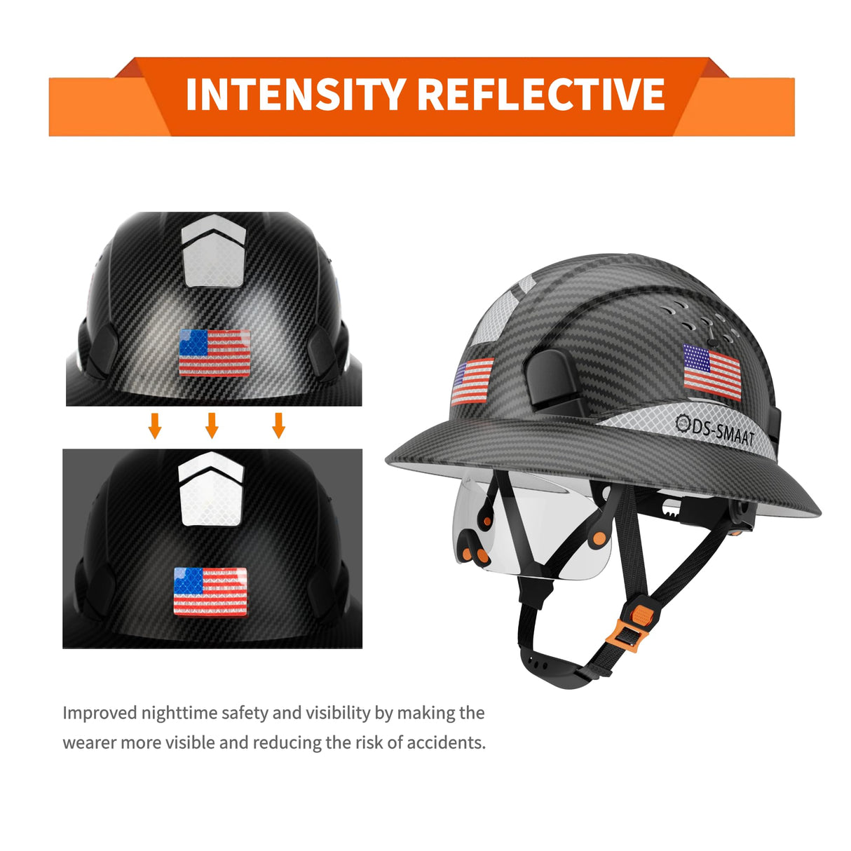 DS-SMAAT Full Brim Construction Hard Hat with Visor, 6-Point Ratchet Suspension Safety Helmet,Superior Impact Head Protection for Industry Use,ANSI Z89.1&OSHA Approved,Both for Men&Women(Matte Black) DS-SMAAT