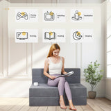 Fvkind Folding Sofa Bed Twin Size, Foldable Sleeper Chair with 2 Pillows, Convertible Futon Sofa Bed with Washable Cover, Fold Out Couch for Living Room, Dorm, Guest Room, Standard Size, Light Grey Fvkind