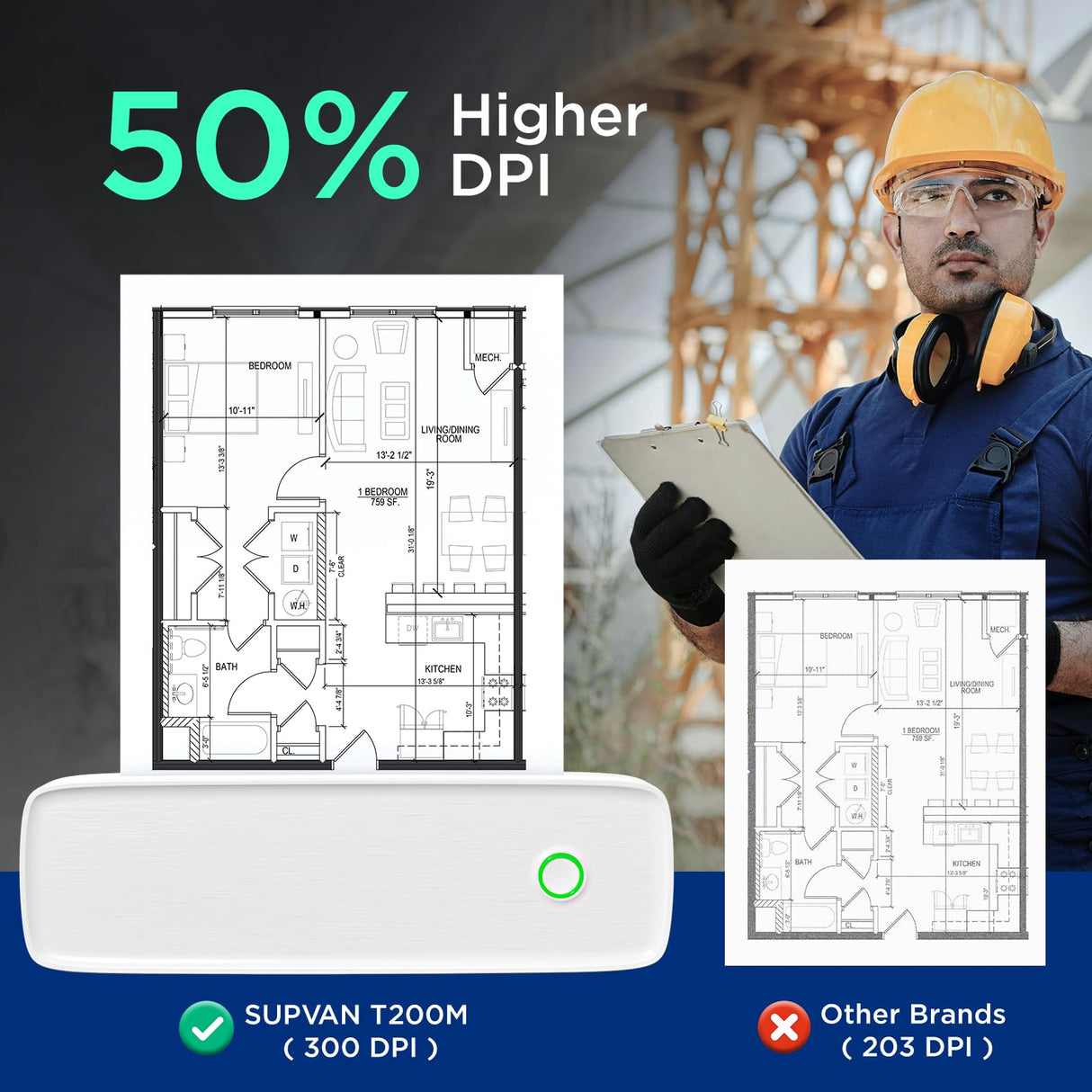 SUPVAN T200M Portable Printer Wireless for Travel, Bluetooth Inkless Printer with 300 DPI, Prints 400 Pages per Charge, Supports 8.5" X 11" US Letter, Compatible with iPhone, Android & Laptop SUPVAN