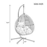Hanging Egg Chair with Stand, Patio Rattan Wicker Patio Basket Hanging Chair, Garden Rattan Swing Hammock Chairs for Outside Balcony, Porch, Poolside, Indoor Outdoor, 330lbs Capacity, Black+ Grey FAROUCHE