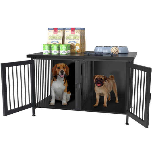 GDLF Double Dog Crate with Divider for 2 Small Dogs or 1 Dog, Furniture Style Kennel Indoor Cage with Removable Panel (Int.dims:36.2”Wx24.5”Dx21”H), Black - WoodArtSupply